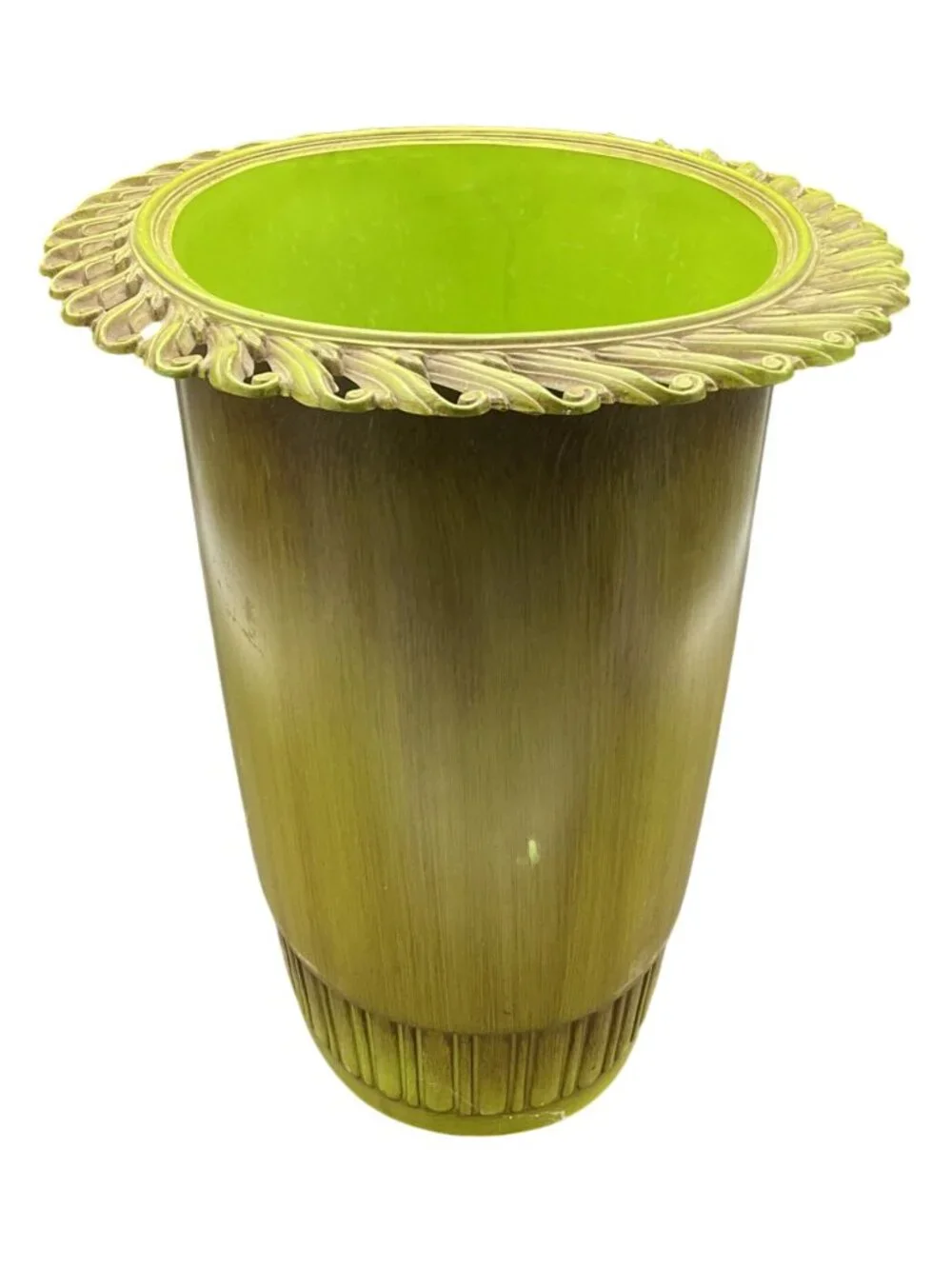 Vintage Avocado Green Ornate Scroll Large Trash Can Syroco 11.5